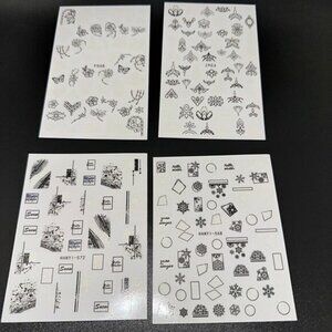 4 Sheets! Black and White Nail Art Stickers Designs